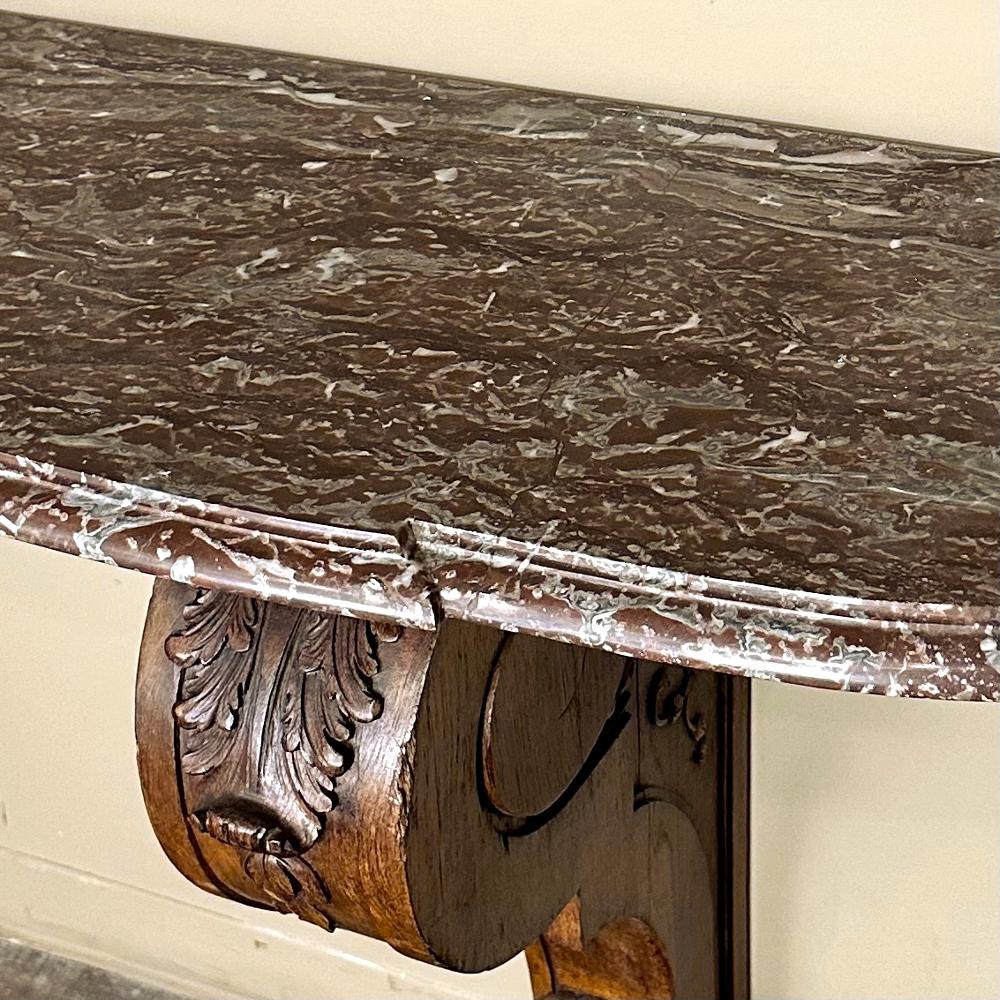 19th Century French Louis XIV Walnut Marble Top Console For Sale 5