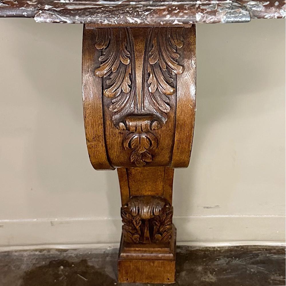 19th Century French Louis XIV Walnut Marble Top Console For Sale 7