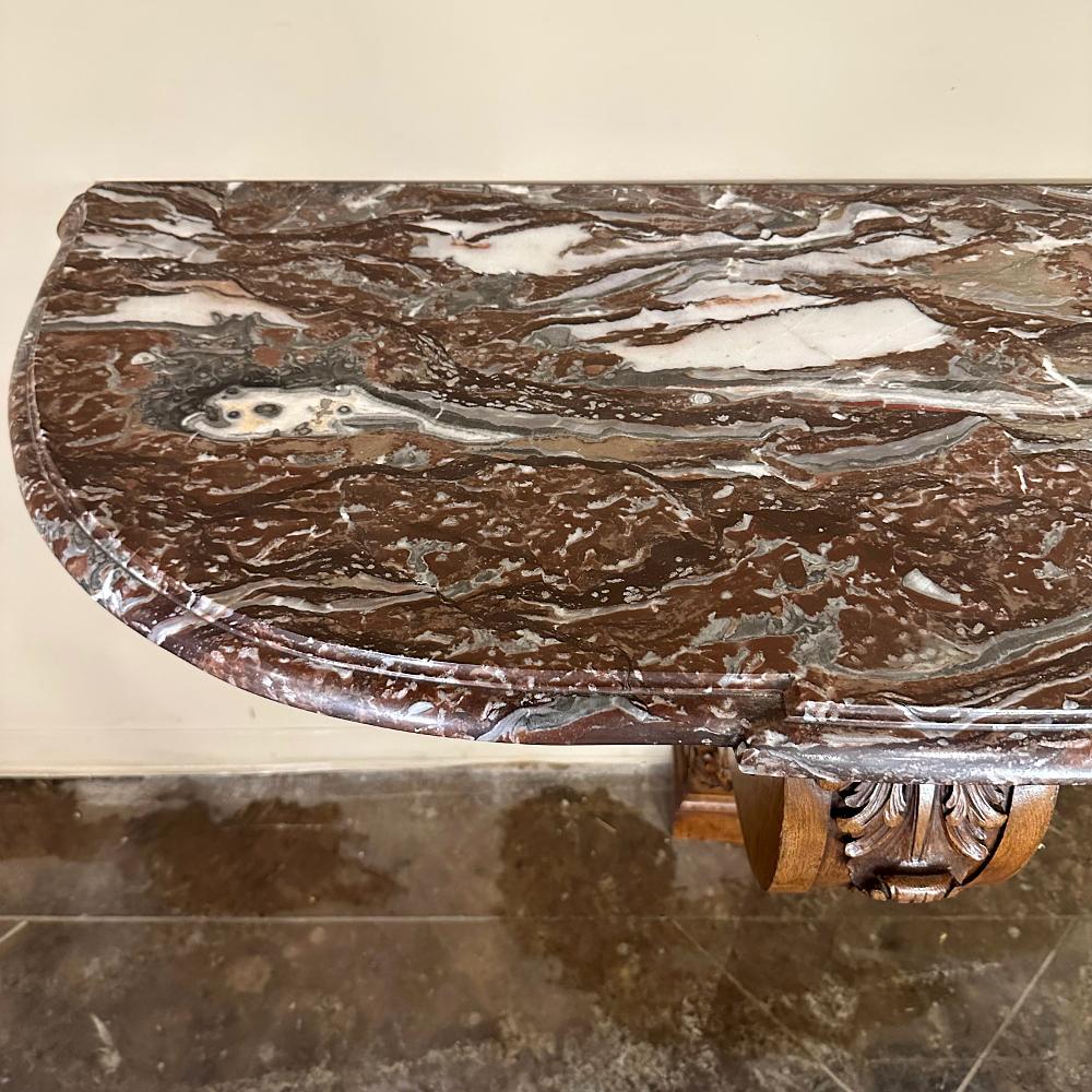 19th Century French Louis XIV Walnut Marble Top Console For Sale 9