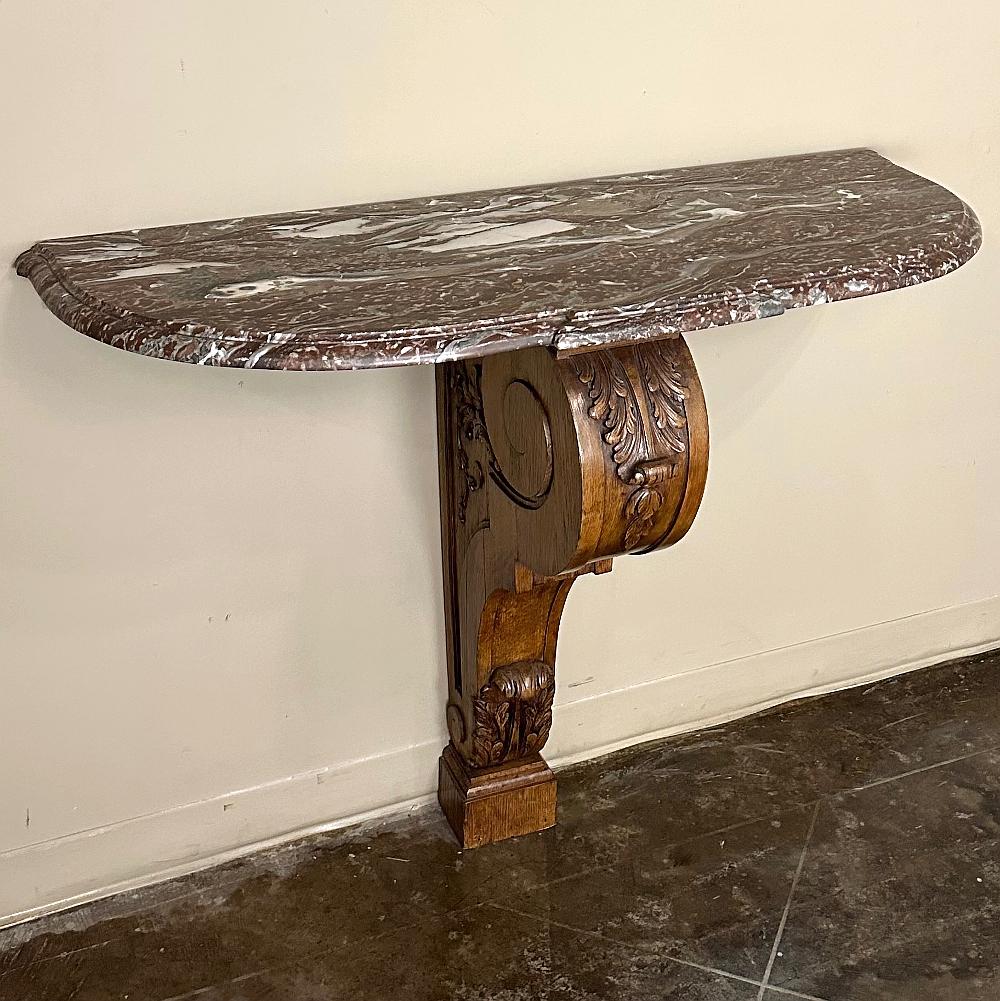 Griotte Marble 19th Century French Louis XIV Walnut Marble Top Console For Sale
