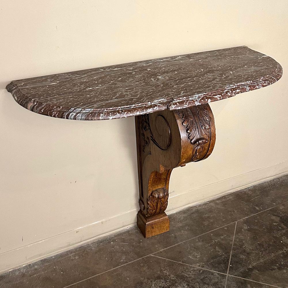 Griotte Marble 19th Century French Louis XIV Walnut Marble Top Console For Sale