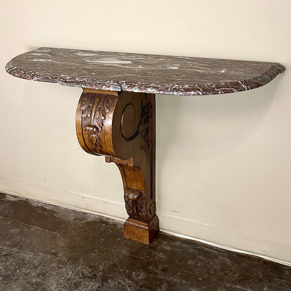 19th Century French Louis XIV Walnut Marble Top Console For Sale 1