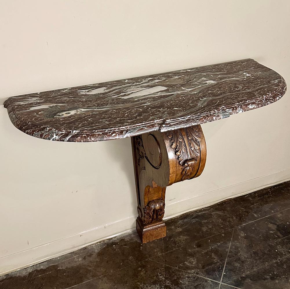 19th Century French Louis XIV Walnut Marble Top Console For Sale 2