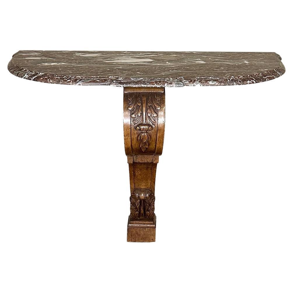 19th Century French Louis XIV Walnut Marble Top Console For Sale