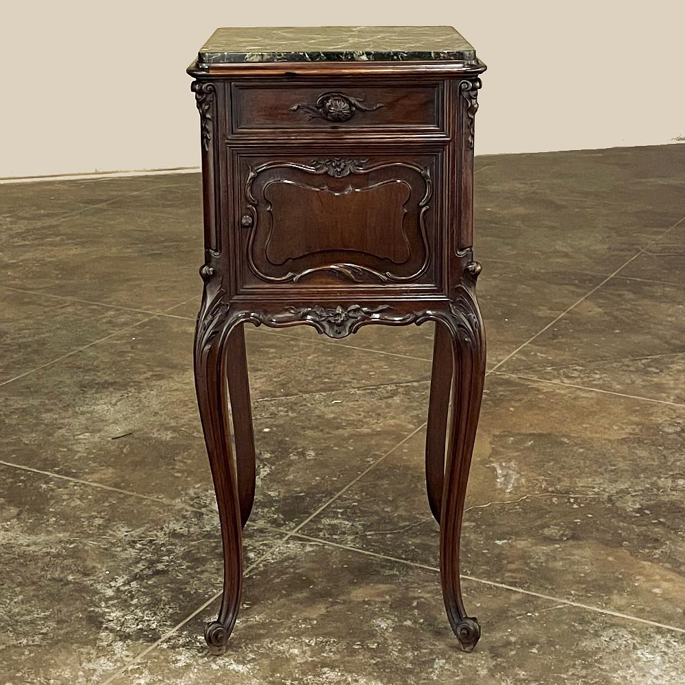 Hand-Crafted 19th Century French Louis XIV Walnut Marble Top Nightstand