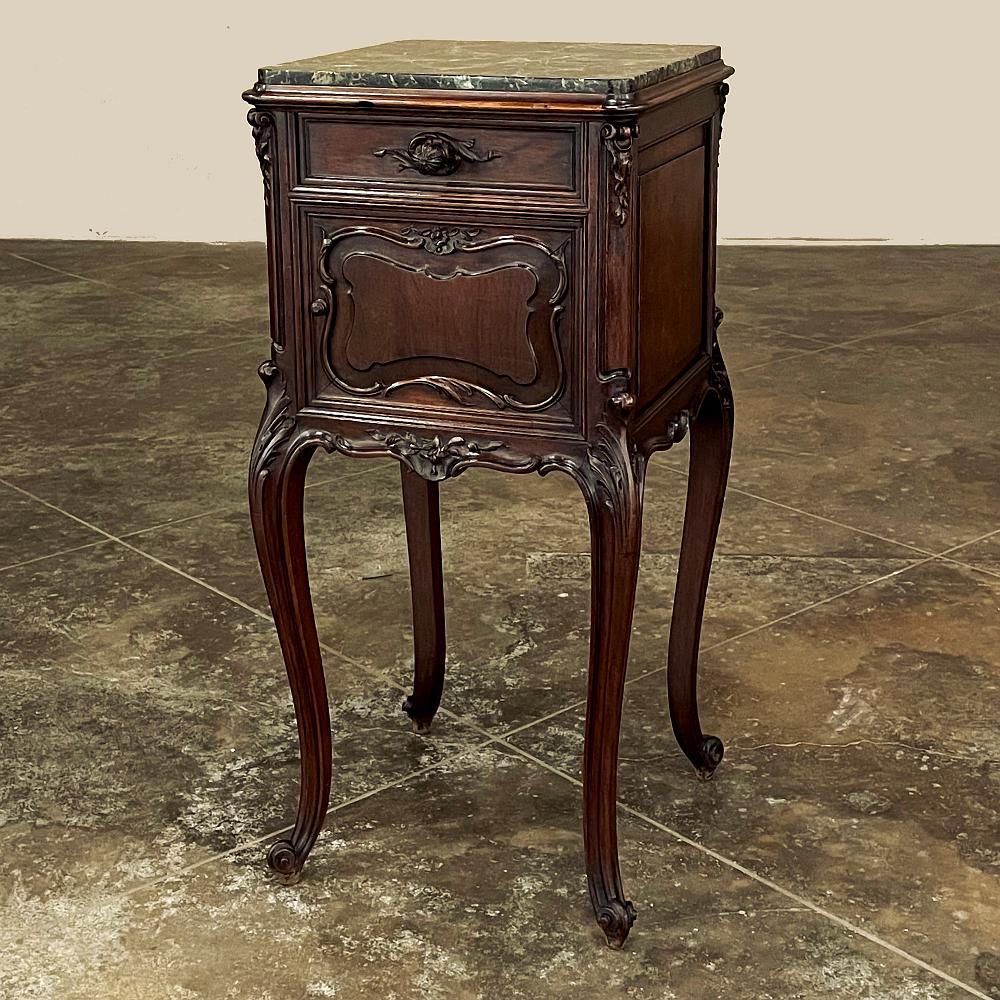 19th Century French Louis XIV Walnut Marble Top Nightstand In Good Condition In Dallas, TX