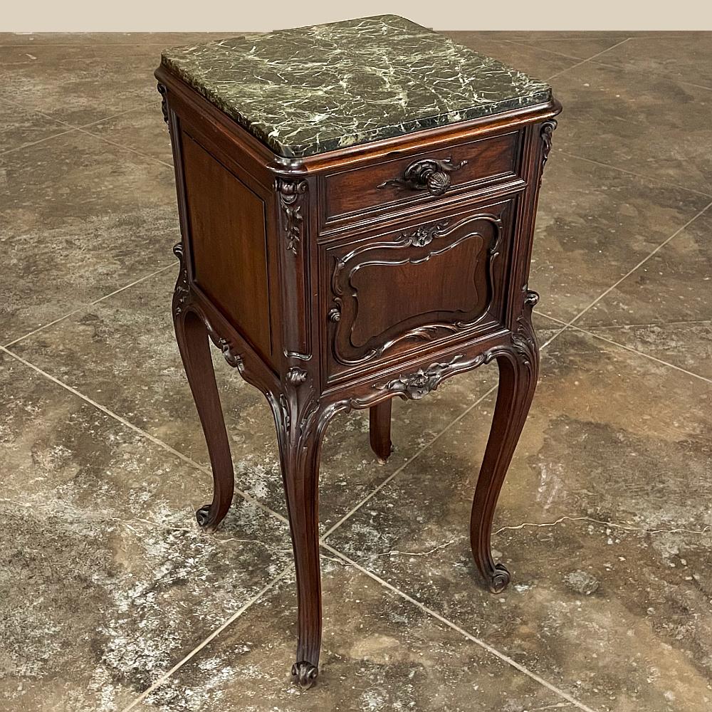Late 19th Century 19th Century French Louis XIV Walnut Marble Top Nightstand