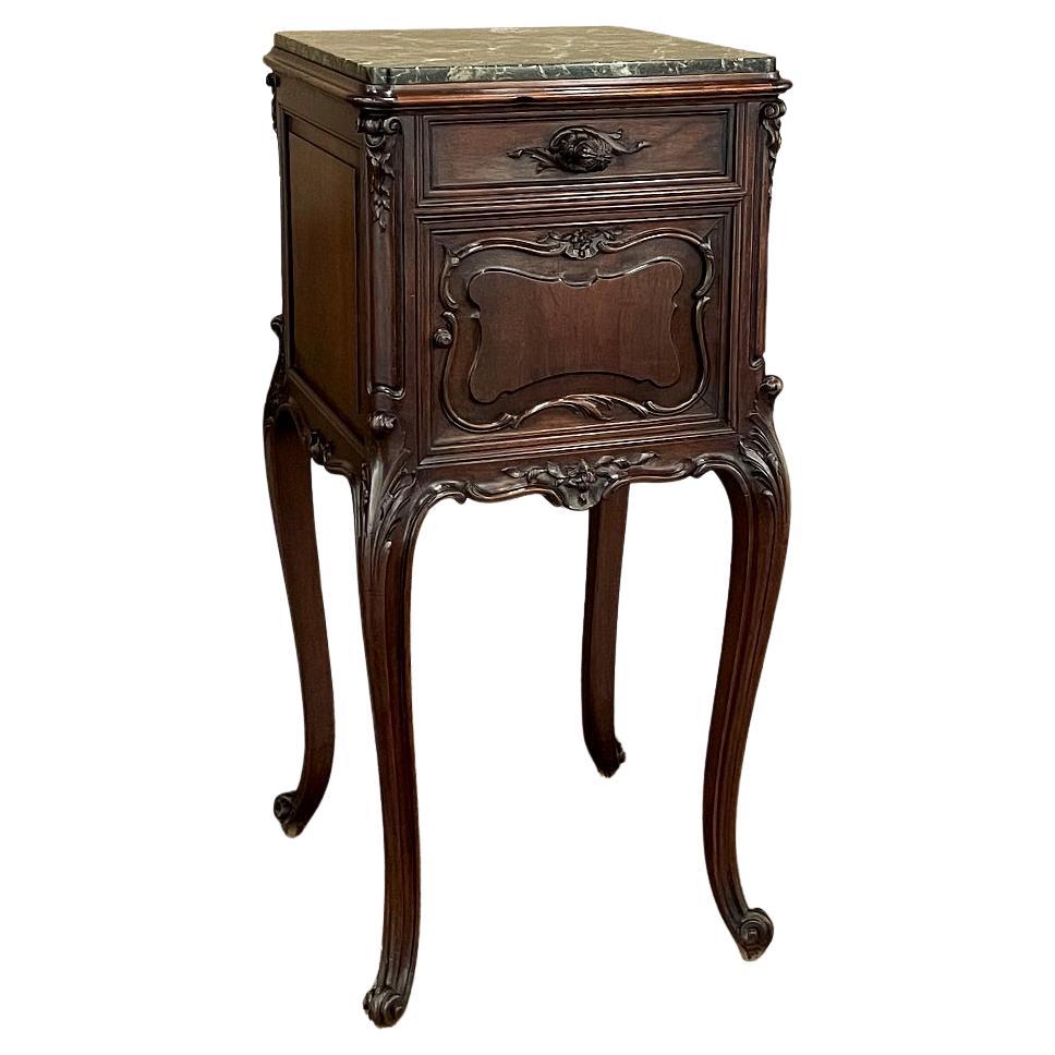 19th Century French Louis XIV Walnut Marble Top Nightstand