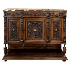 19th Century French Louis XIV Walnut Marble Top Raised Buffet