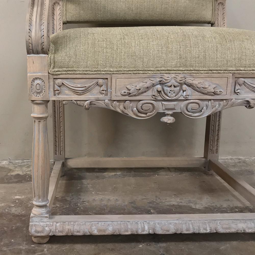19th Century French Louis XIV Whitewashed Armchair with Rams' Heads 4