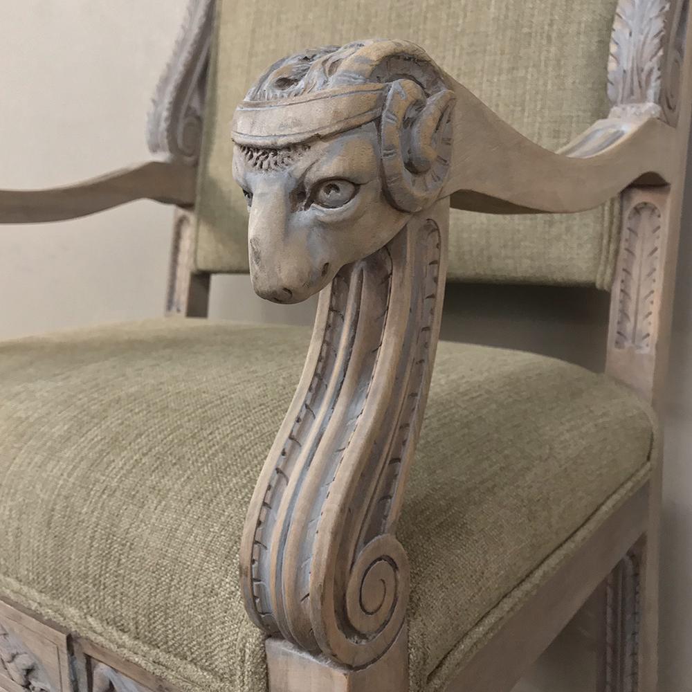 19th Century French Louis XIV Whitewashed Armchair with Rams' Heads 1