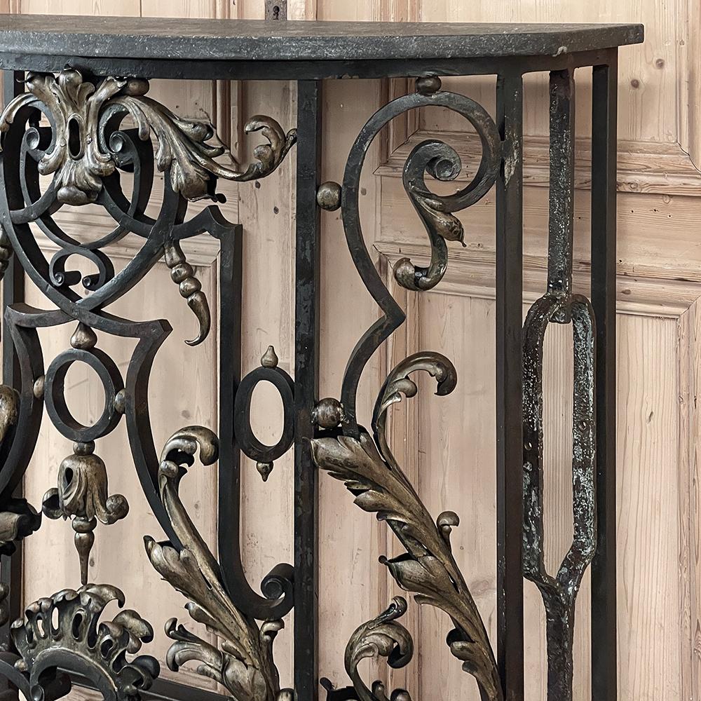 19th Century French Louis XIV Wrought Iron Demilune Console with Black Marble For Sale 7