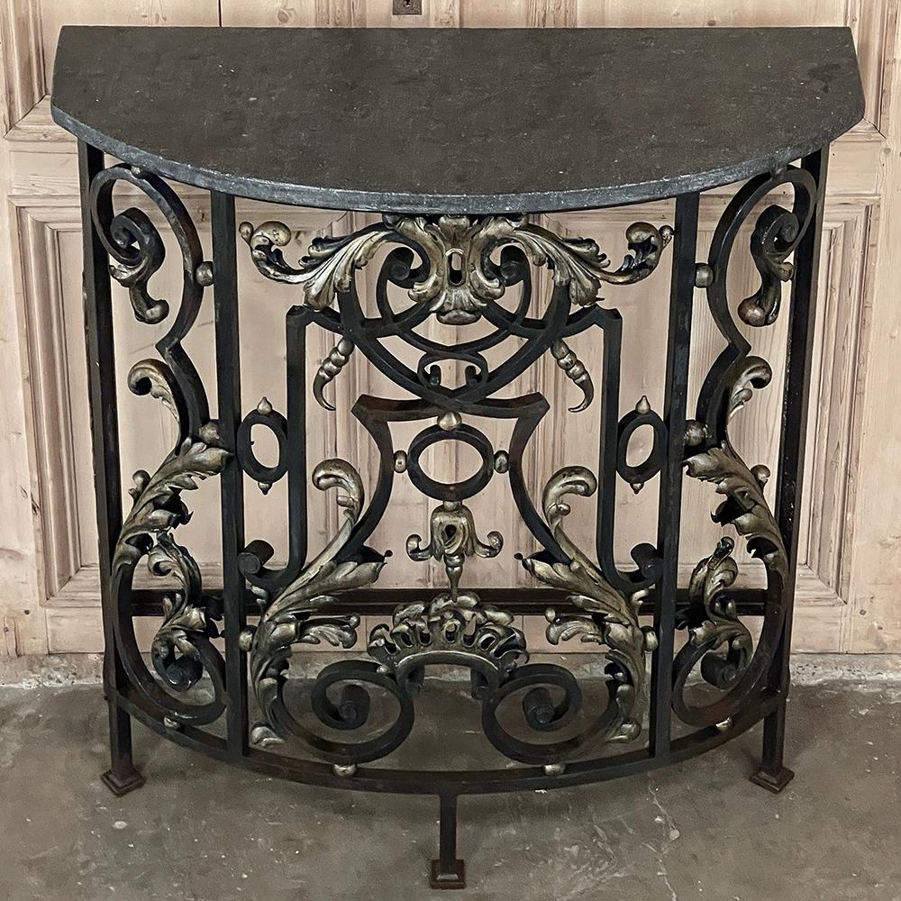 19th Century French Louis XIV Wrought Iron Demilune Console with Black Marble In Good Condition For Sale In Dallas, TX