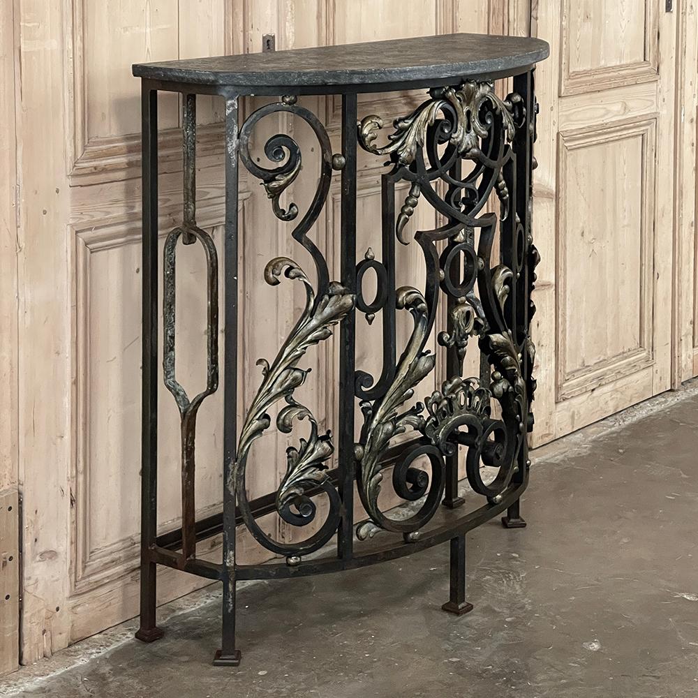 19th Century French Louis XIV Wrought Iron Demilune Console with Black Marble For Sale 2