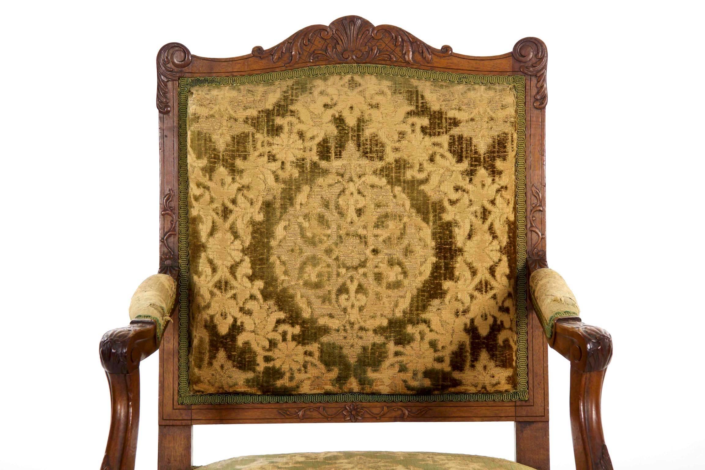 Fabric 19th Century French Louis XV Antique Armchair Fauteuil