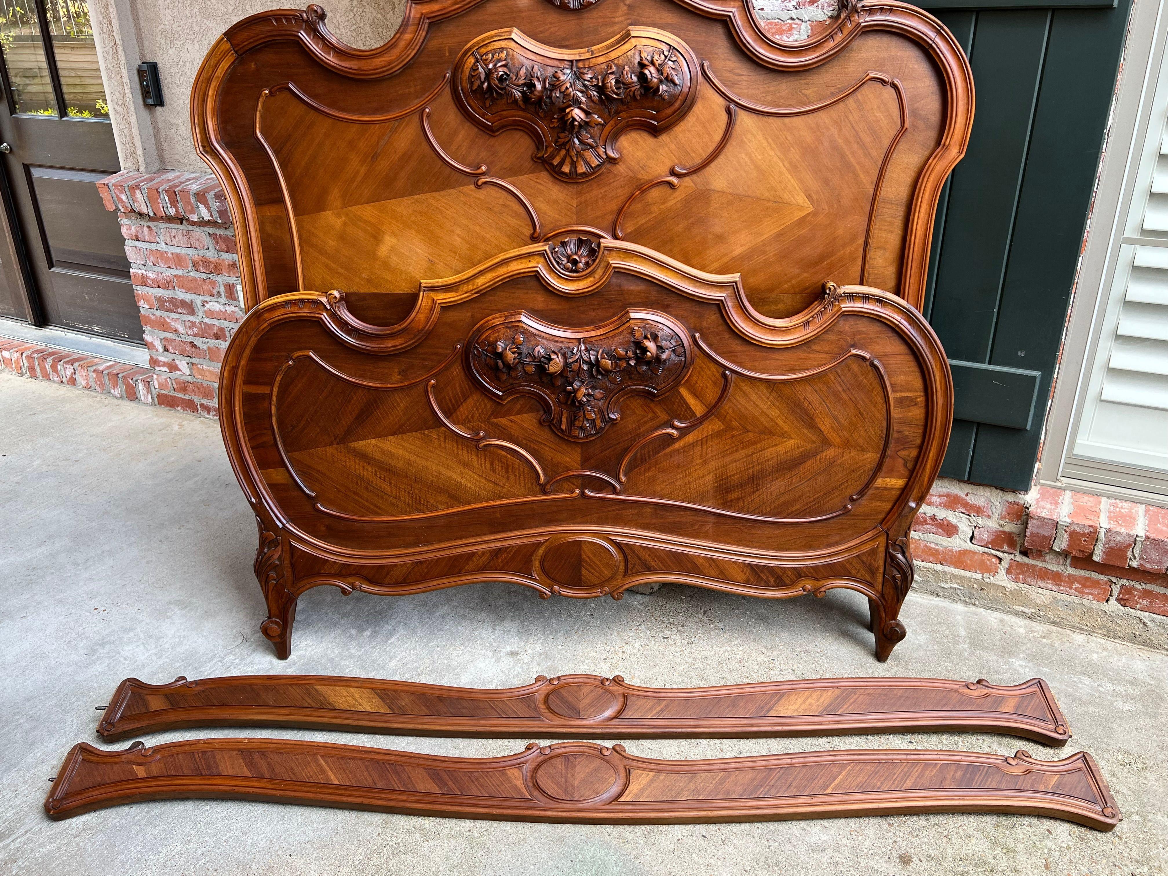 19th century French Louis XV Bed Carved Walnut Rococo European Size with Rails 9