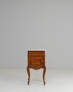 Mesilla de noche francesa Luis XV del siglo XIX con tapa de mármol