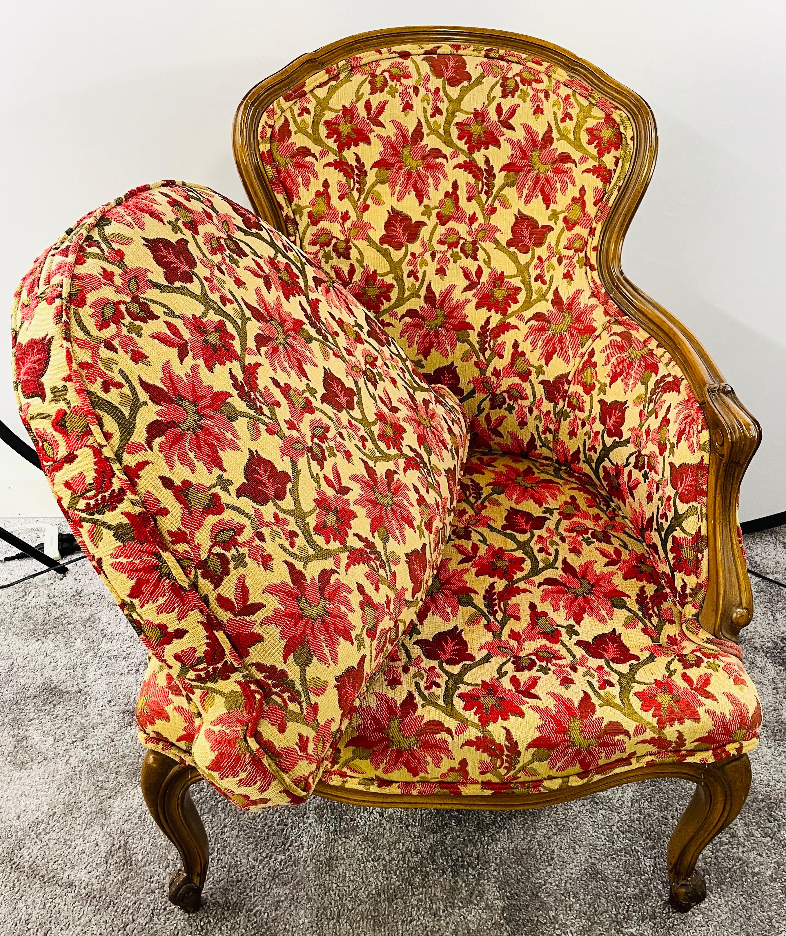 19th Century French Louis XV Bergere Arm Chair in a Fine Floral Upholstery For Sale 9