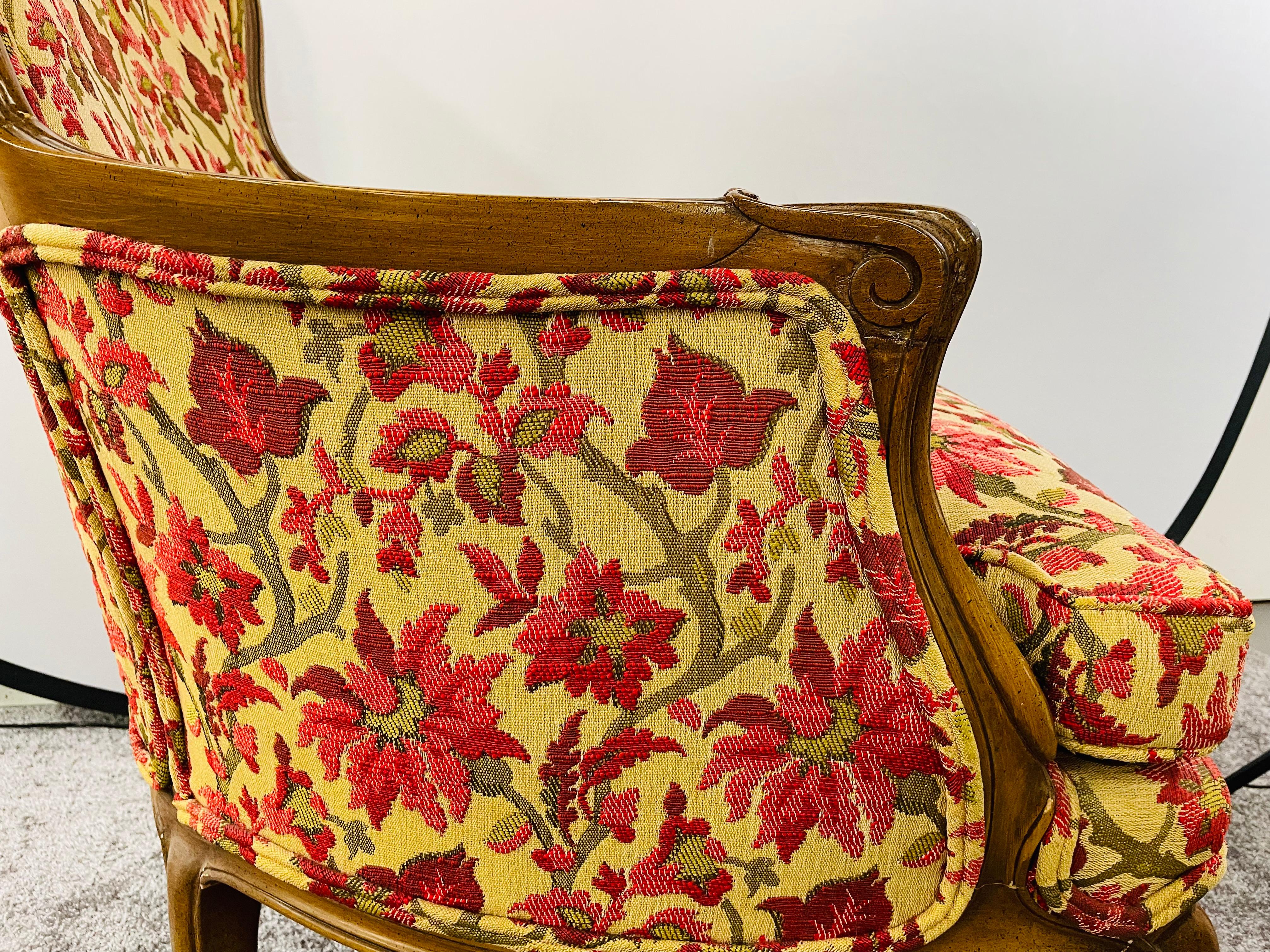 19th Century French Louis XV Bergere Arm Chair in a Fine Floral Upholstery For Sale 11