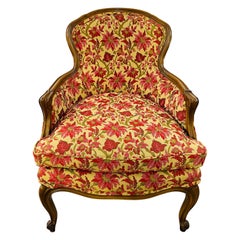 19th Century French Louis XV Bergere Arm Chair in a Fine Floral Upholstery