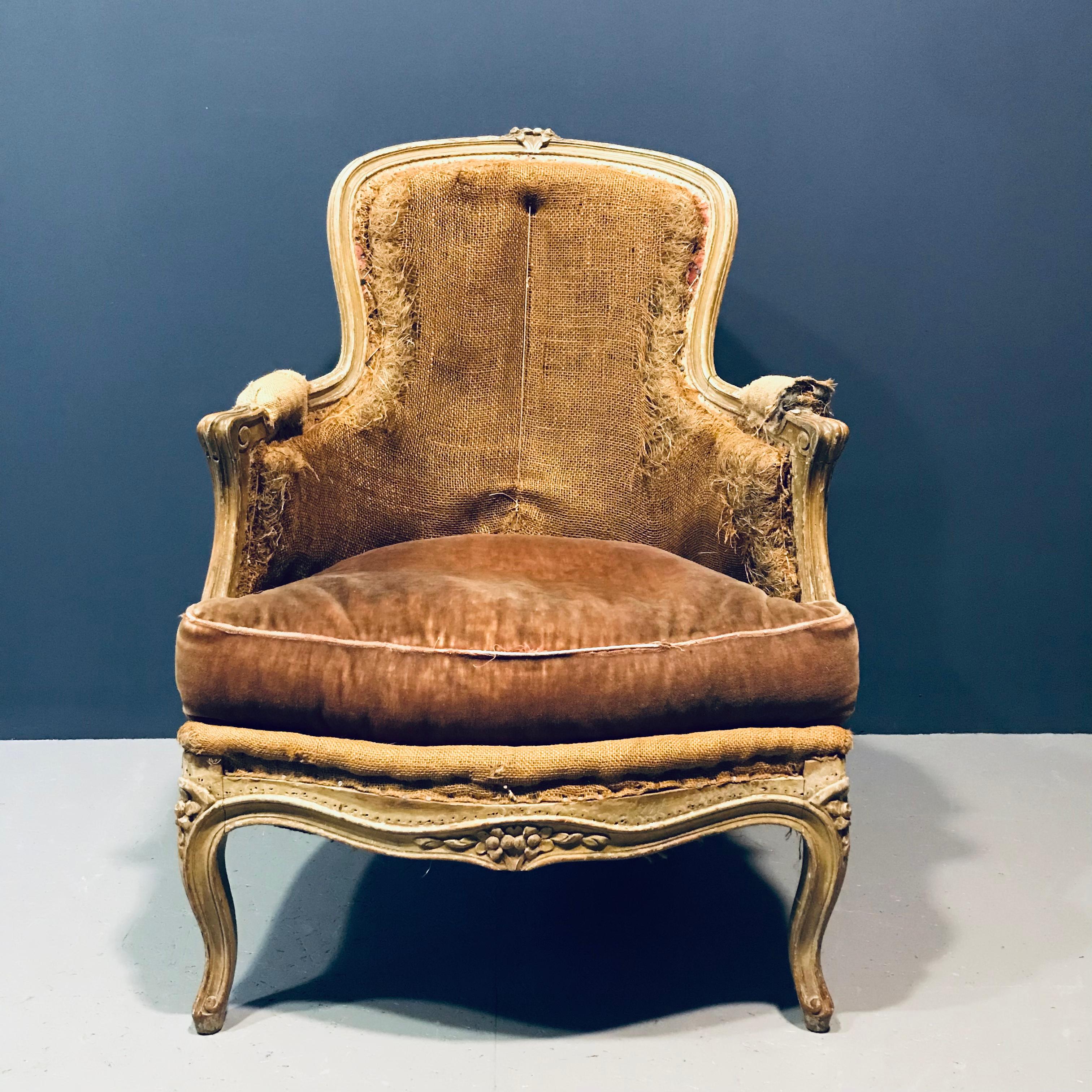 19th Century French Louis XV Bergère Armchair For Sale 6
