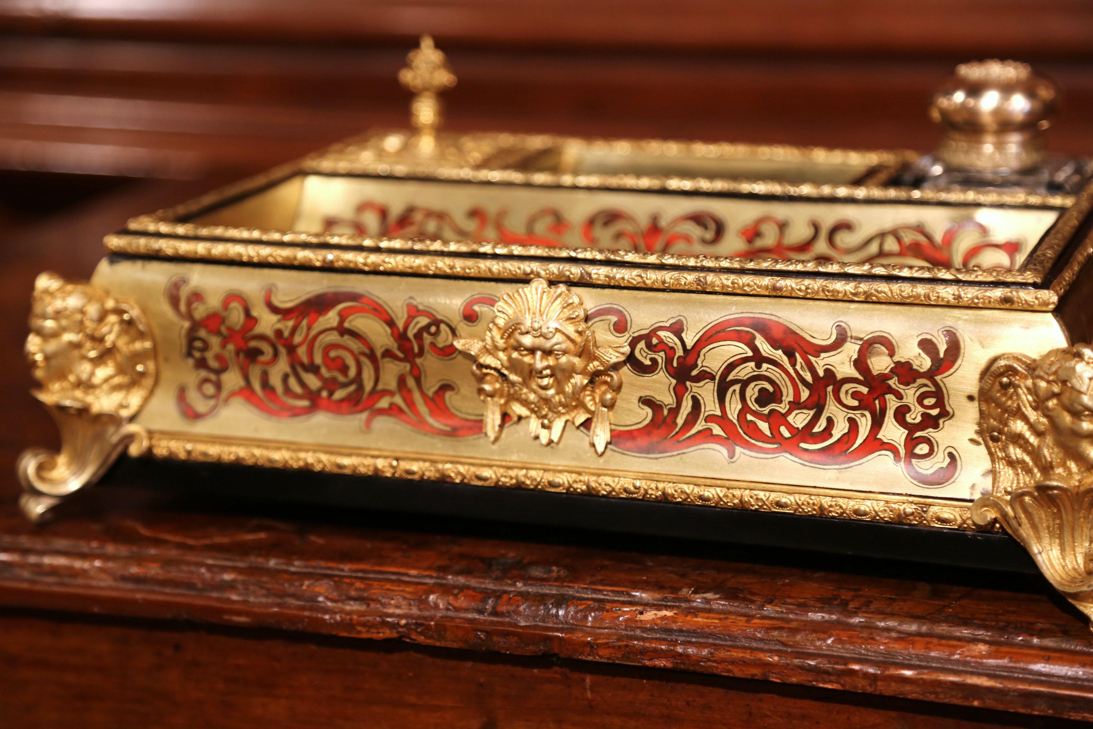 19th Century French Louis XV Bombe Boulle Inkwell with Bronze and Brass Mounts In Excellent Condition In Dallas, TX