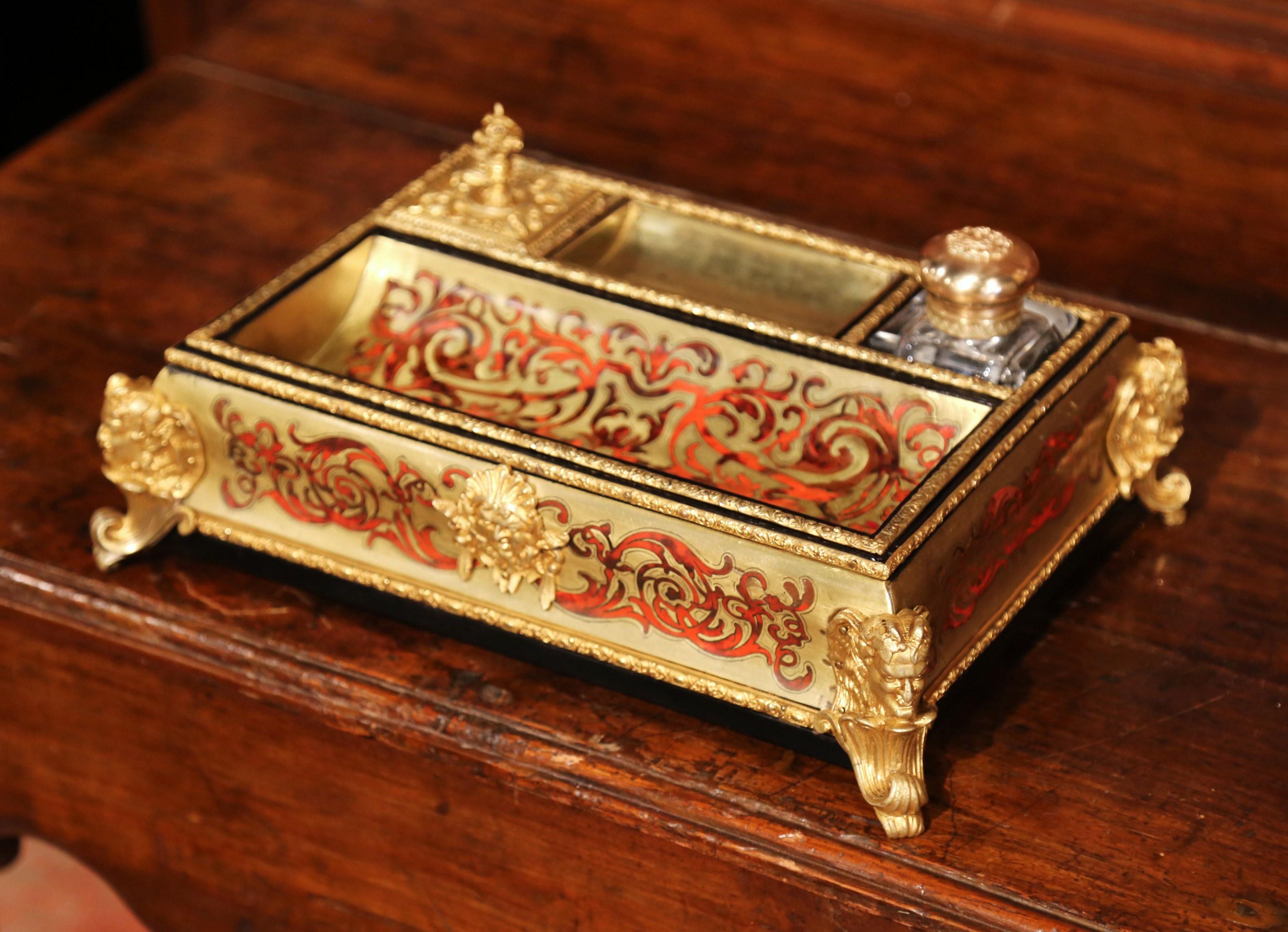 19th Century French Louis XV Bombe Boulle Inkwell with Bronze and Brass Mounts 2