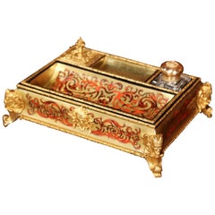 19th Century French Louis XV Bombe Boulle Inkwell with Bronze and Brass Mounts