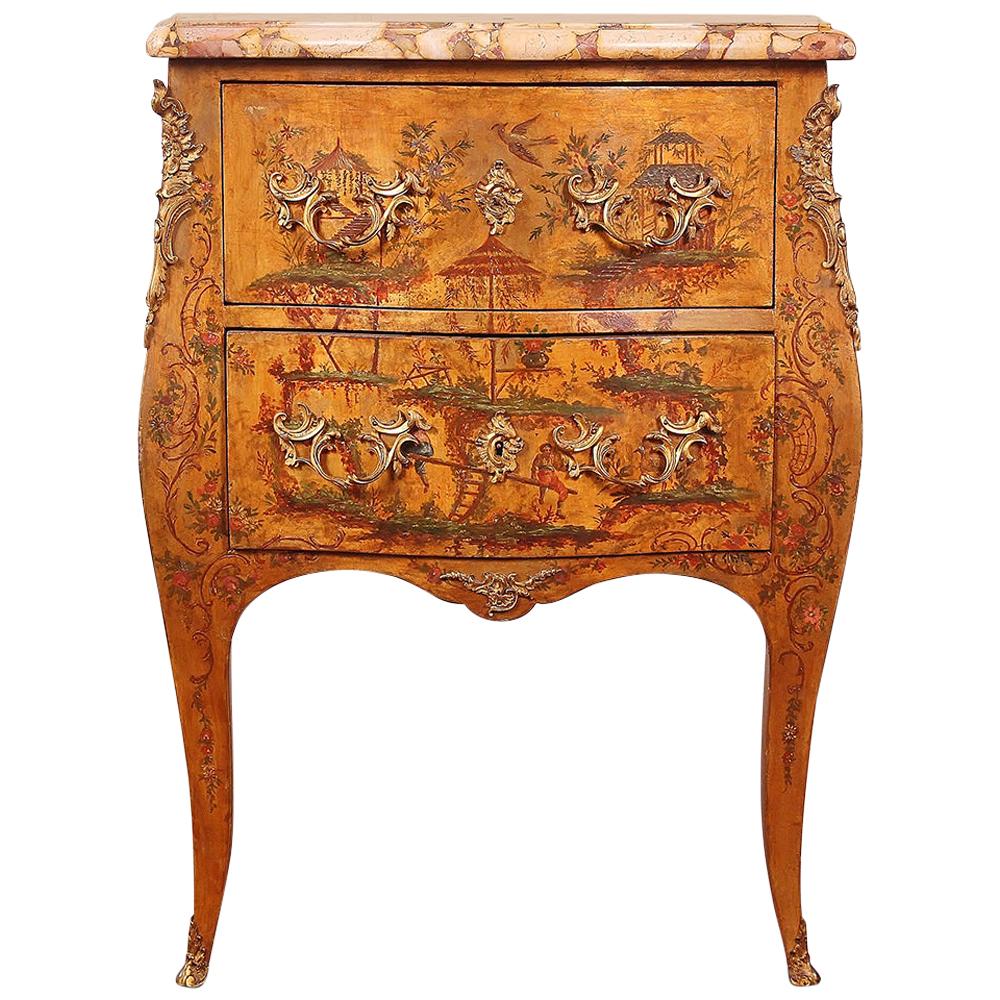 19th Century French Louis XV Bombe Chinoiserie Lacquer Commode