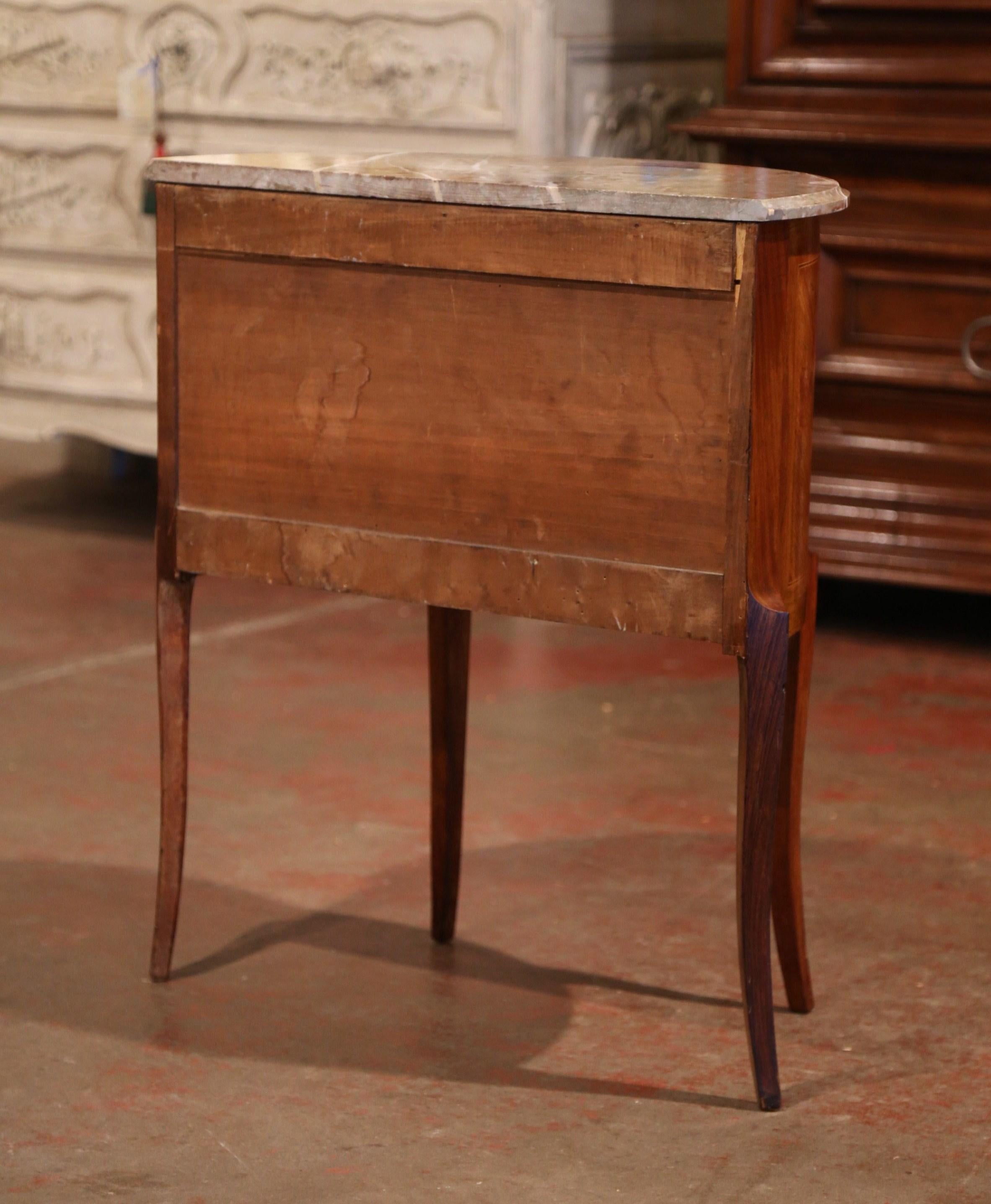 19th Century French Louis XV Bombe Demilune Marquetry Commode with Marble Top 5