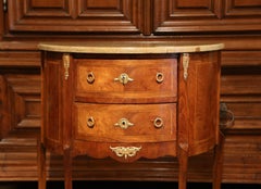 19th Century French Louis XV Bombe Demilune Marquetry Commode with Marble Top