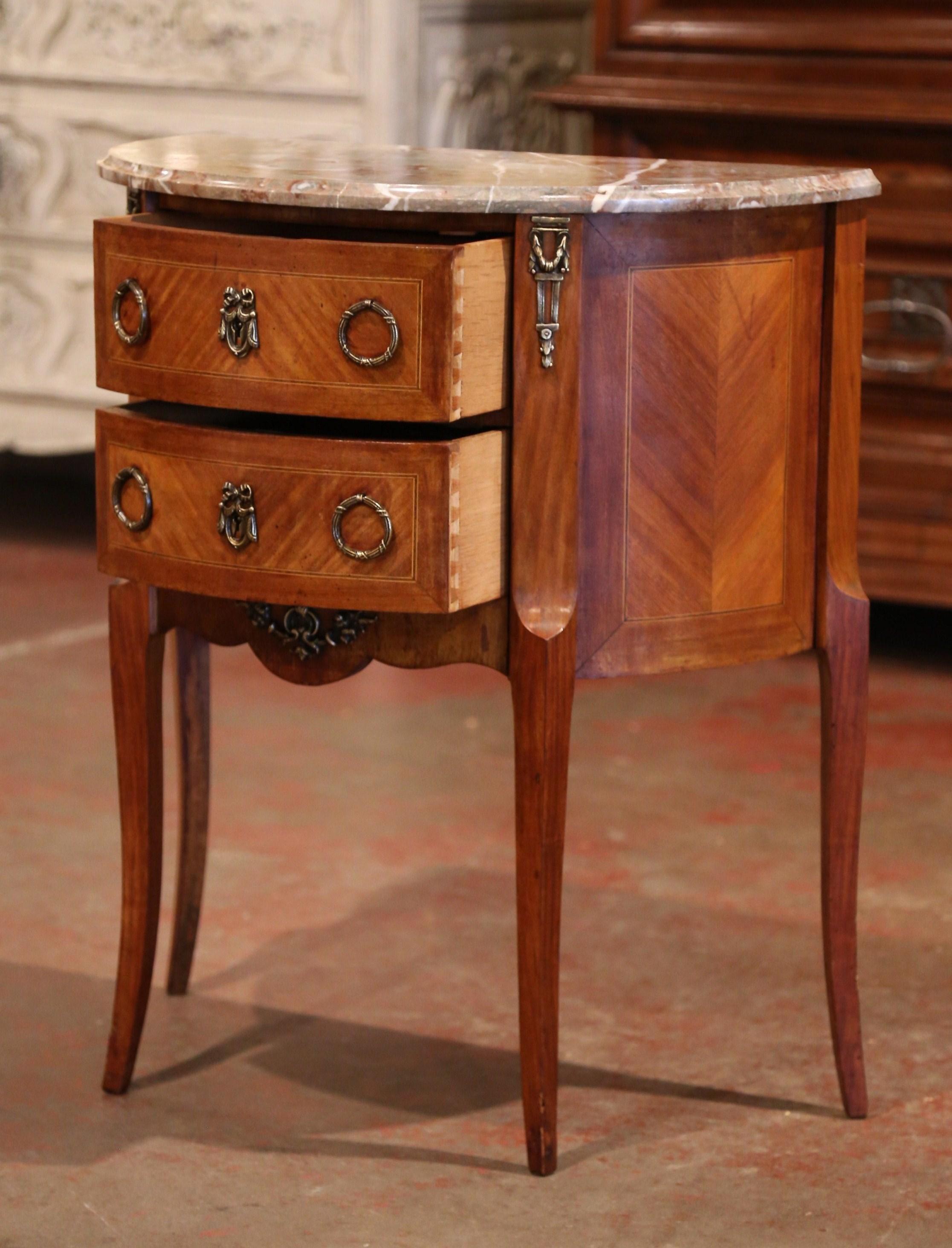 19th Century French Louis XV Bombe Demilune Marquetry Commode with Marble Top 1