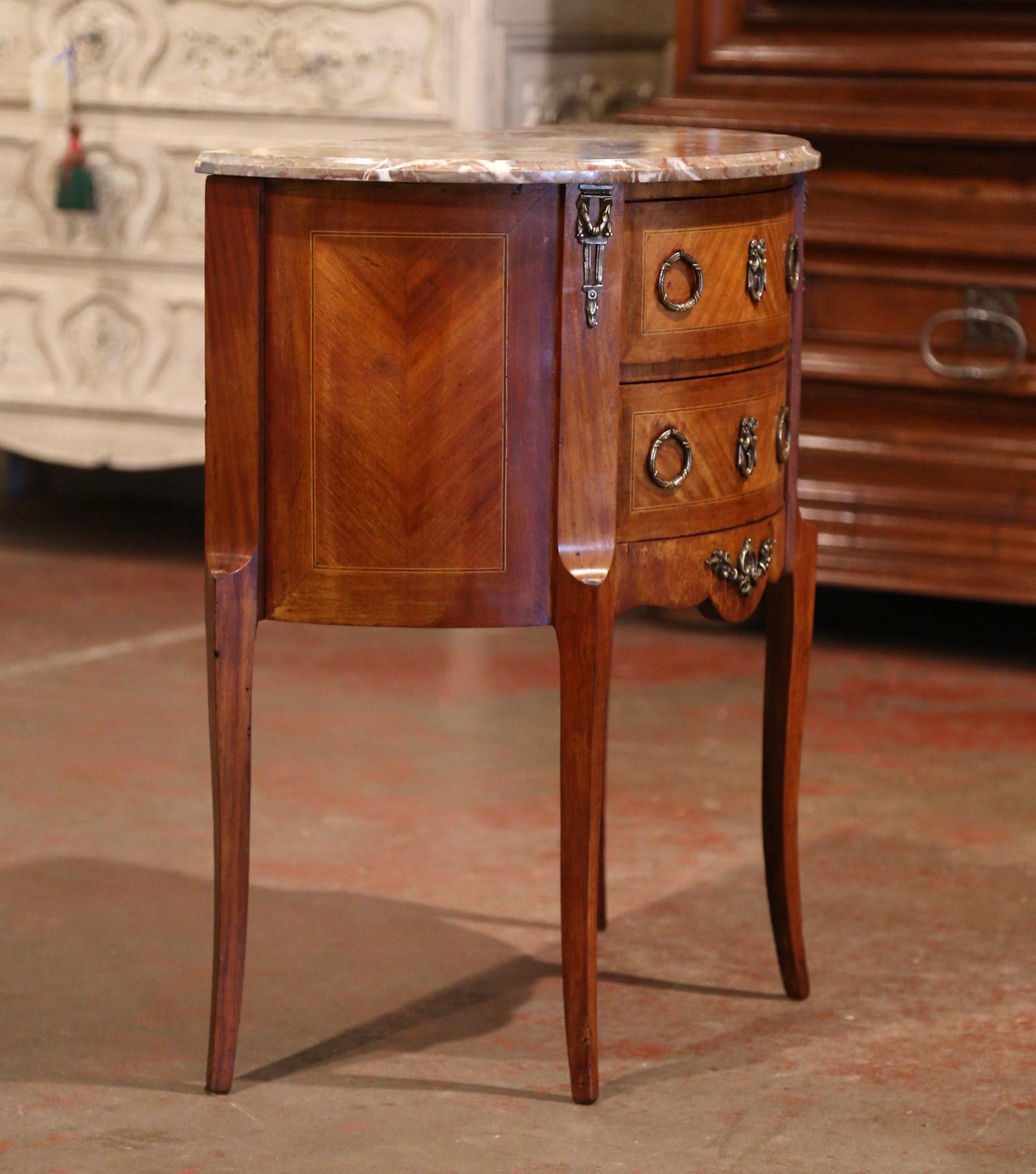 19th Century French Louis XV Bombe Demilune Marquetry Commode with Marble Top 4