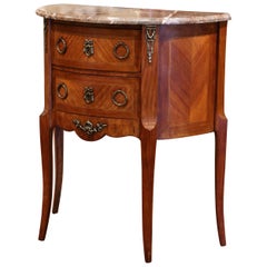19th Century French Louis XV Bombe Demilune Marquetry Commode with Marble Top