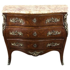 19th Century French Louis XV Bombe Marble-Top Commode