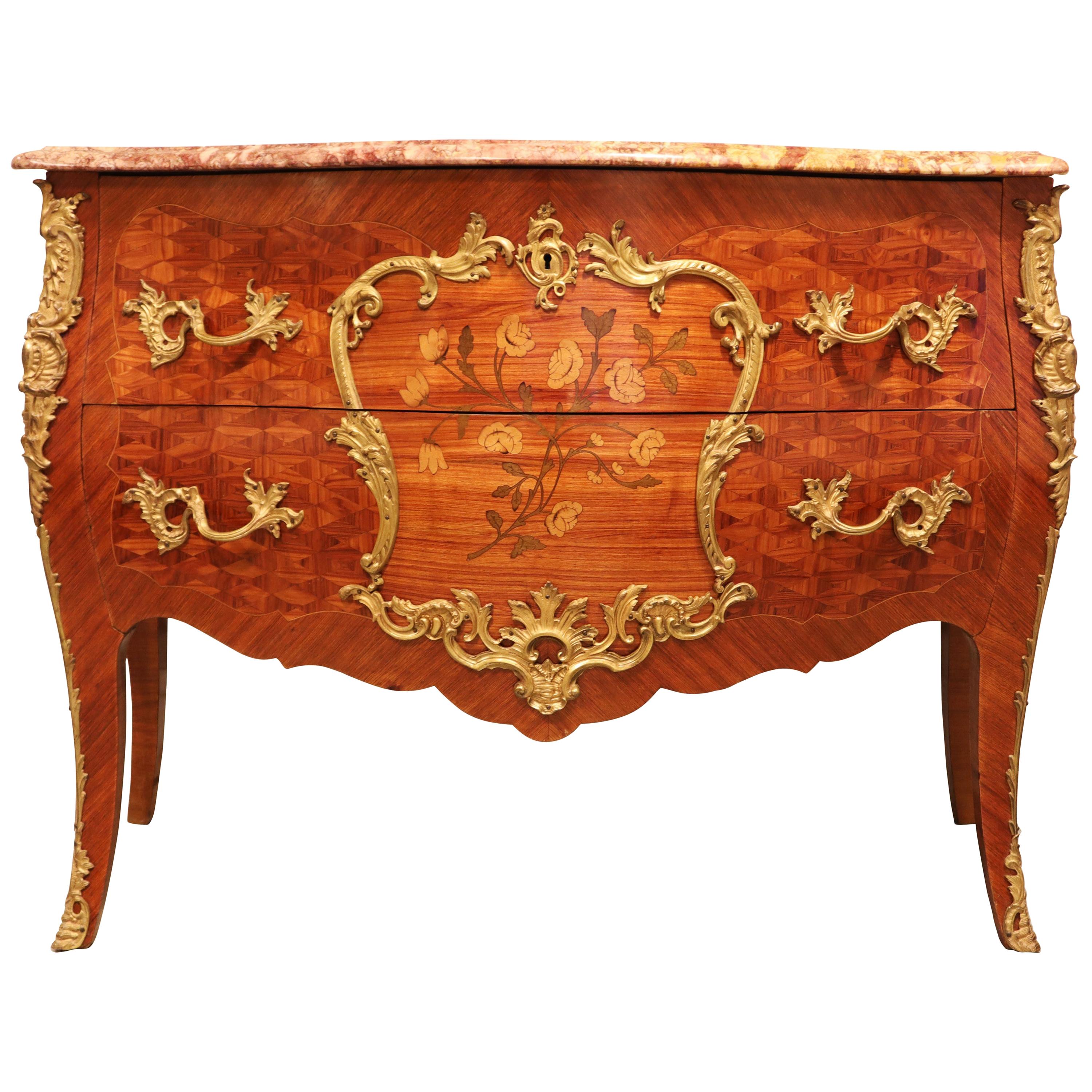 19th Century, French Louis XV Bombe Marble Top Commode