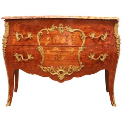 Antique 19th Century, French Louis XV Bombe Marble Top Commode