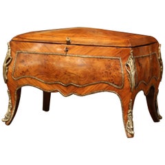19th Century French Louis XV Bombe Walnut and Burl Jewelry Box with Bronze Mount