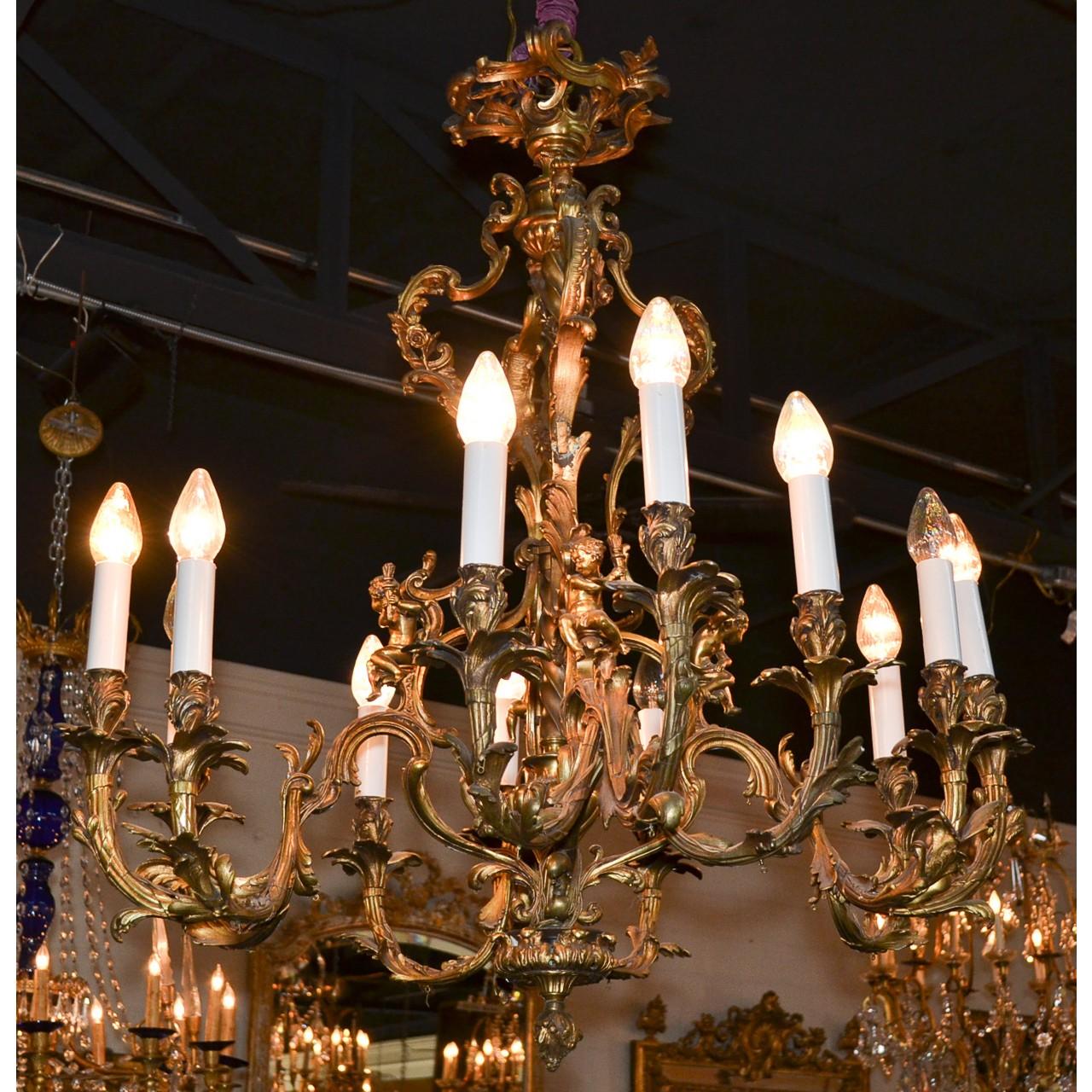 19th Century French Louis XV Bronze Cherubic Chandelier 2