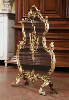 19th Century French Louis XV Bronze Doré Fireplace Screen with Cherub Motif