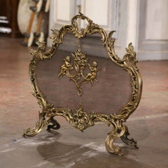 19th Century French Louis XV Bronze Doré Fireplace Screen with Cherub Motifs