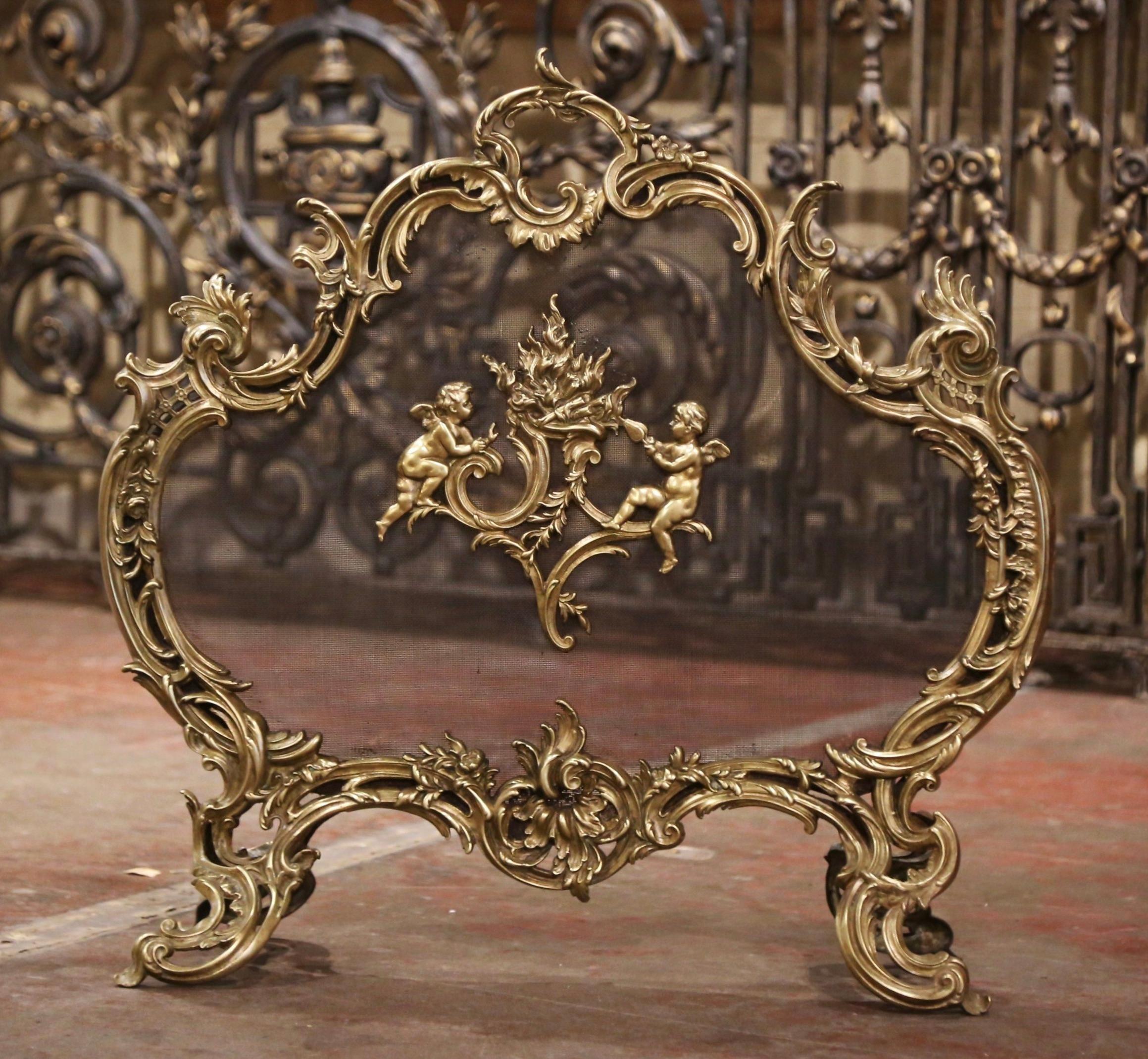 Paravento francese Luigi XV del XIX secolo in bronzo doré con motivi a cherubino In condizioni buone in vendita a Dallas, TX