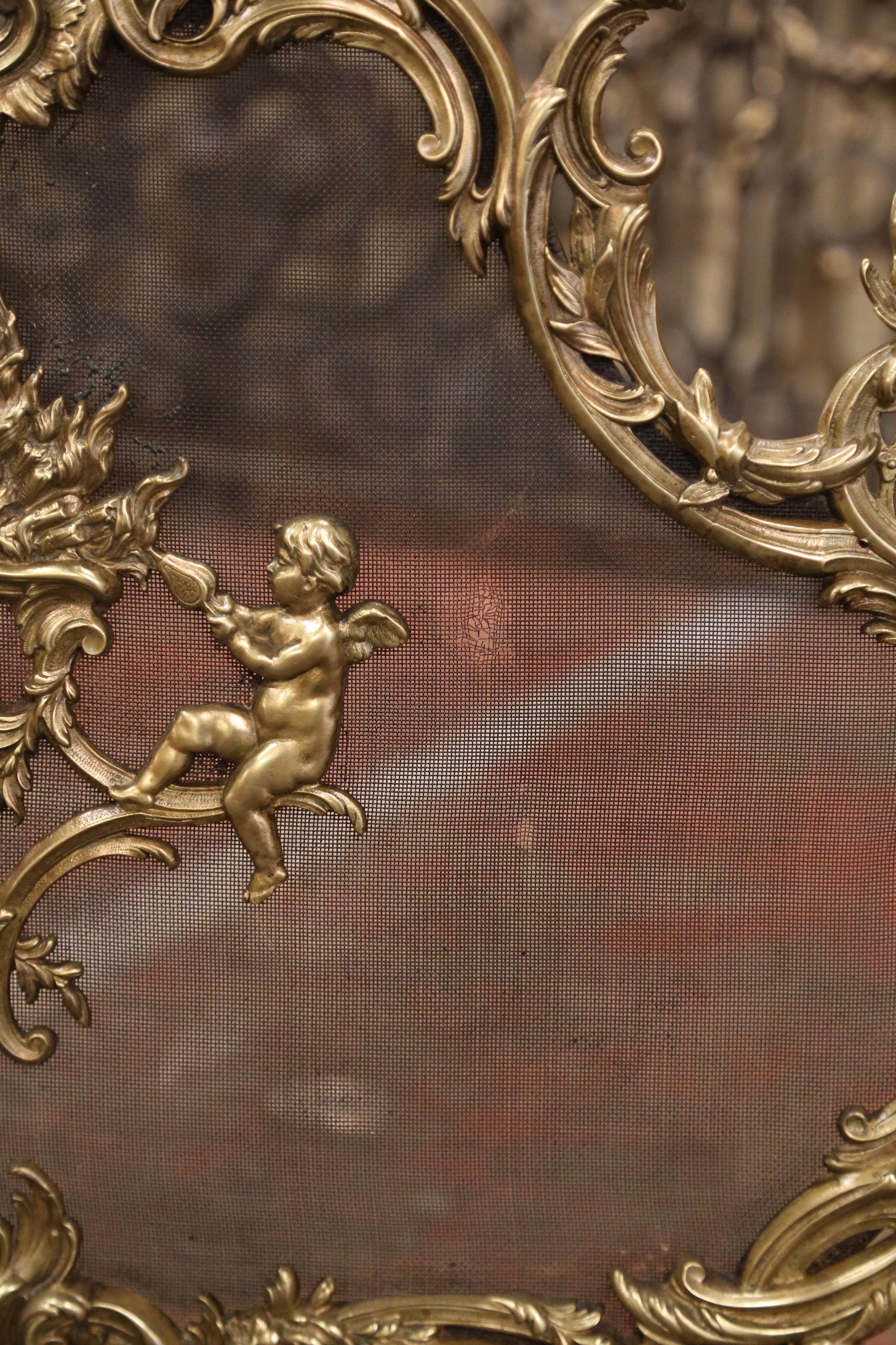 Paravento francese Luigi XV del XIX secolo in bronzo doré con motivi a cherubino in vendita 1