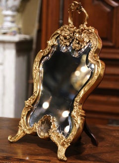 19th Century French Louis XV Bronze Dore Free Standing Vanity Table Mirror