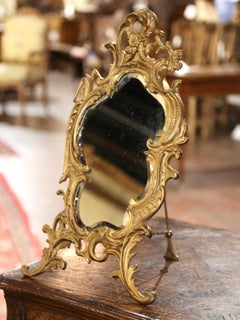 19th Century French Louis XV Bronze Dore Free Standing Vanity Table Mirror