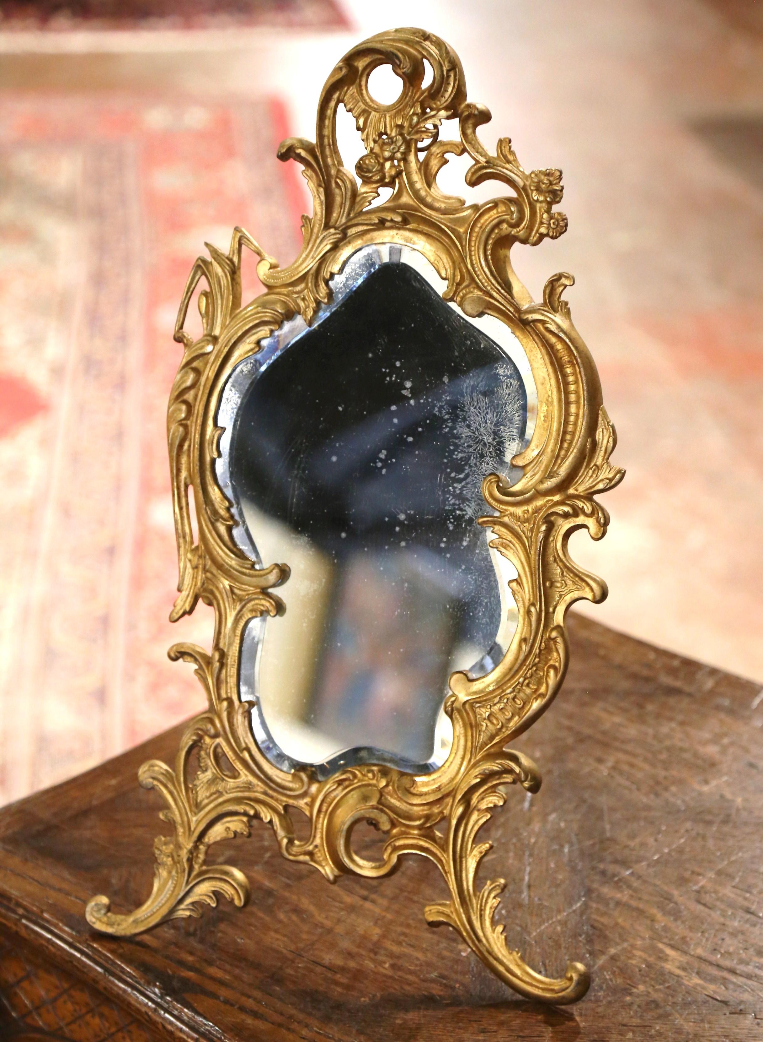 19th Century French Louis XV Bronze Dore Free Standing Vanity Table Mirror For Sale 1