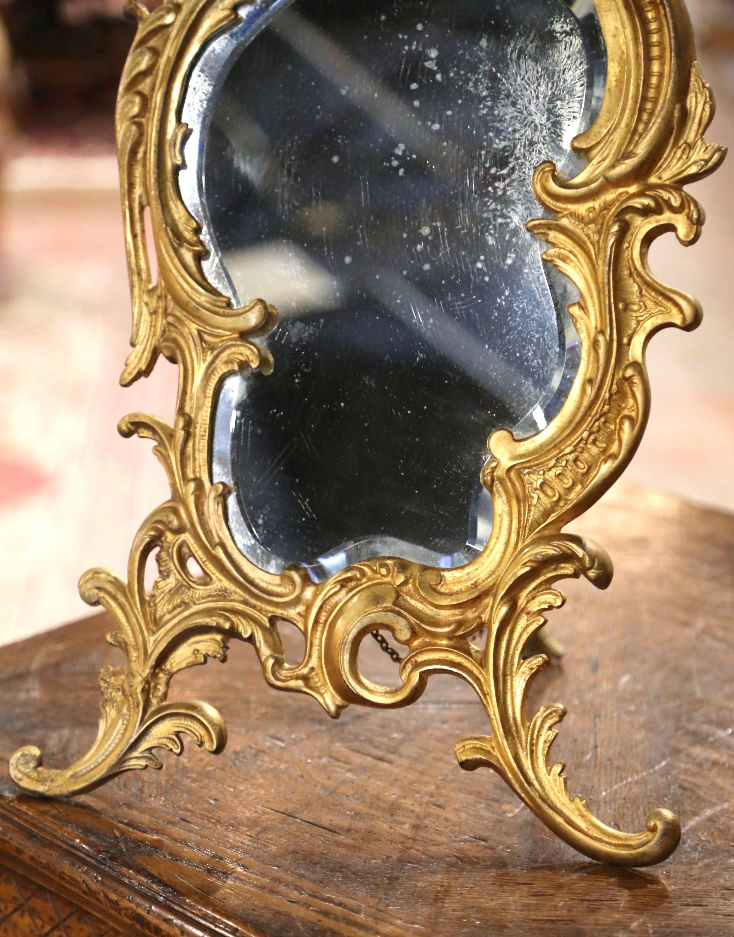 19th Century French Louis XV Bronze Dore Free Standing Vanity Table Mirror For Sale 2