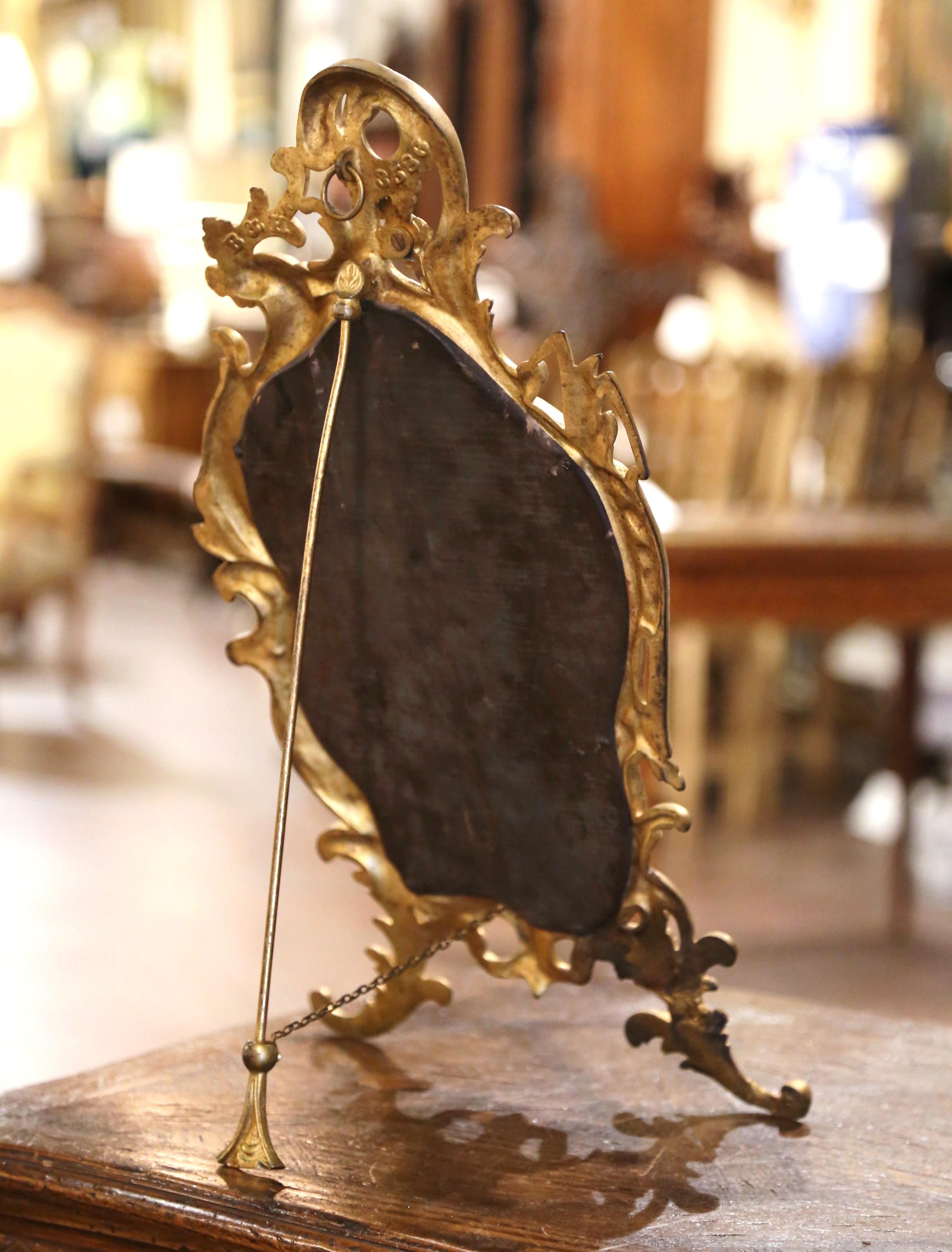 19th Century French Louis XV Bronze Dore Free Standing Vanity Table Mirror For Sale 4