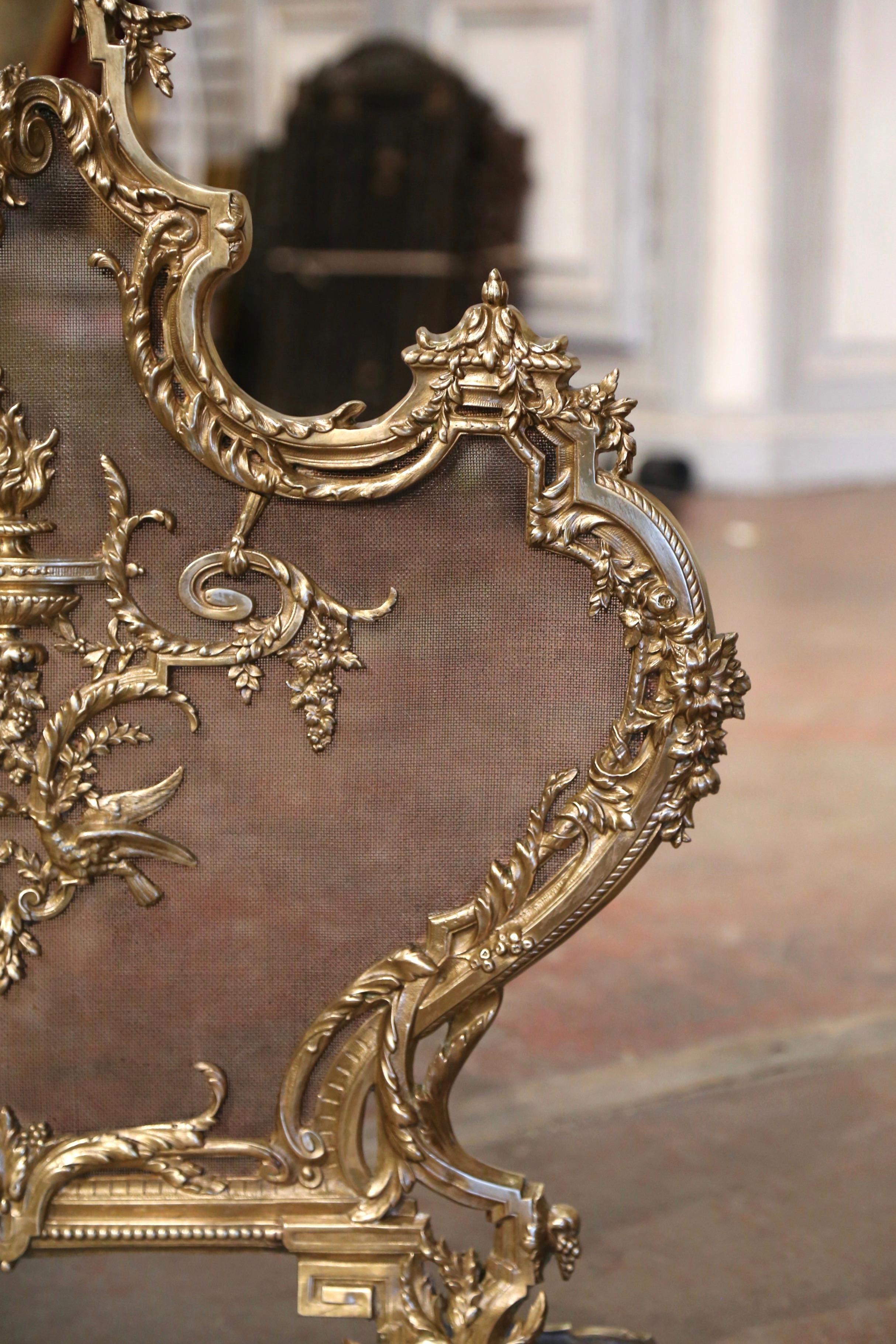 19th Century French Louis XV Bronze Doré Rococo Fireplace Screen For Sale 1