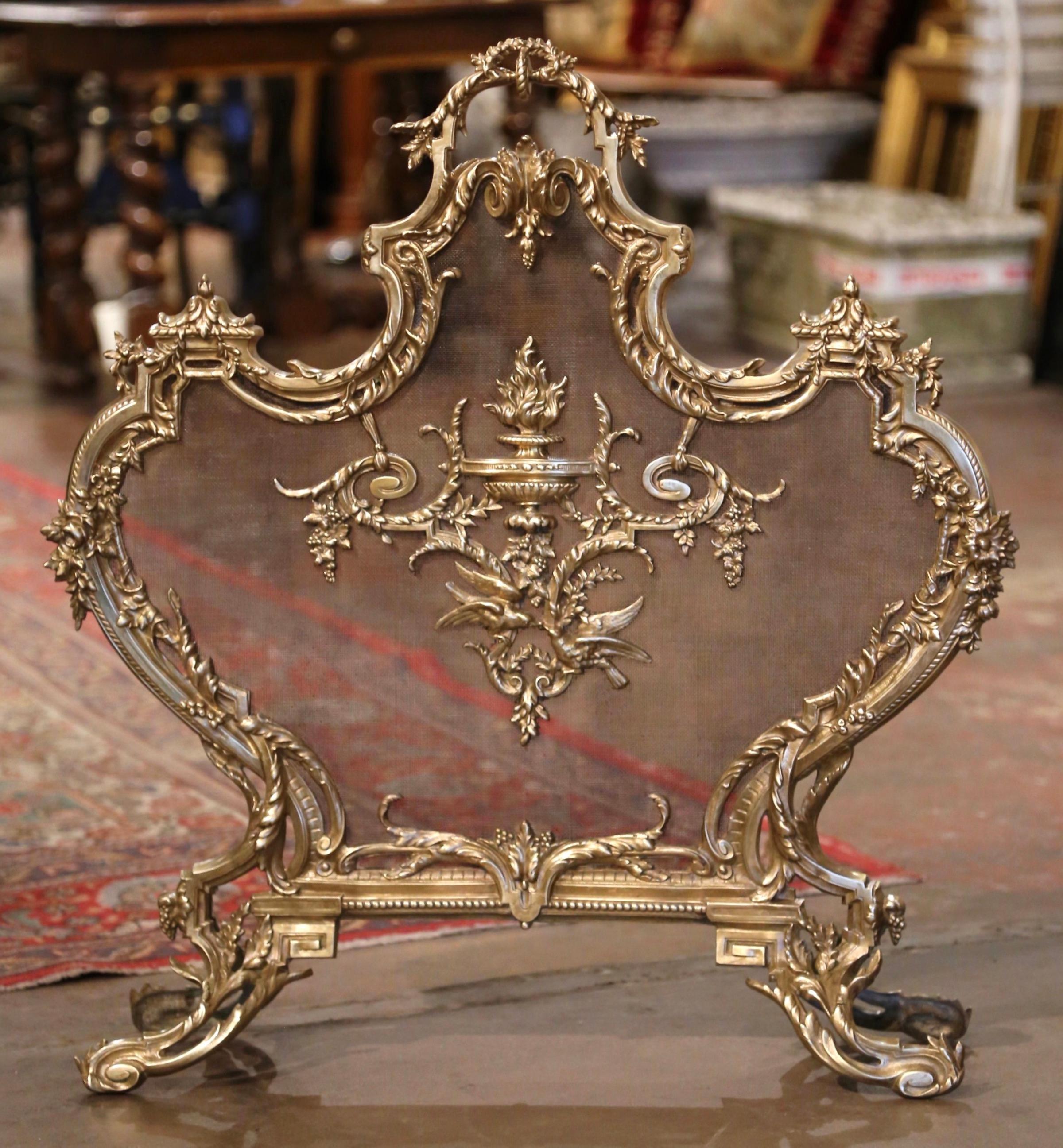 19th Century French Louis XV Bronze Doré Rococo Fireplace Screen For Sale 2